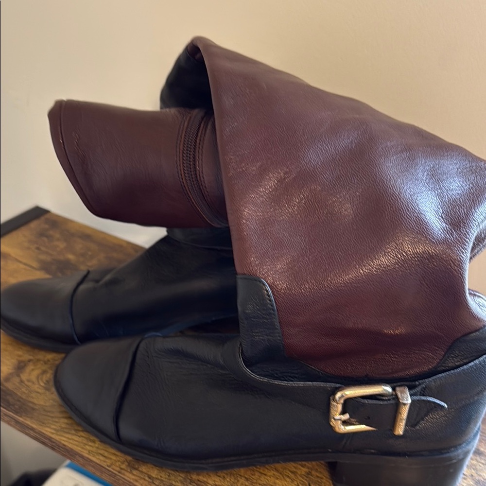 Vince Camuto Black and Brown Leather Ankle Boots